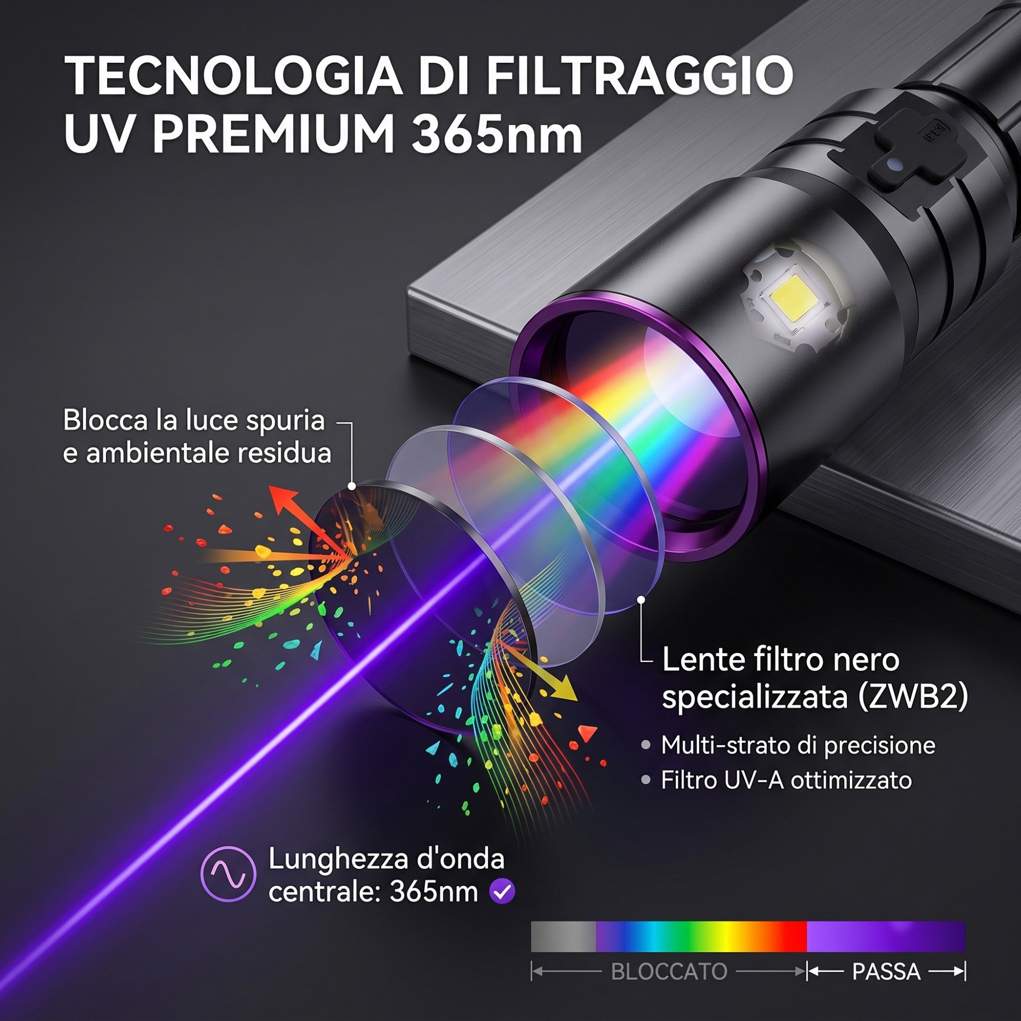 Filtro ad alte prestazioni per uno spettro di emissione preciso